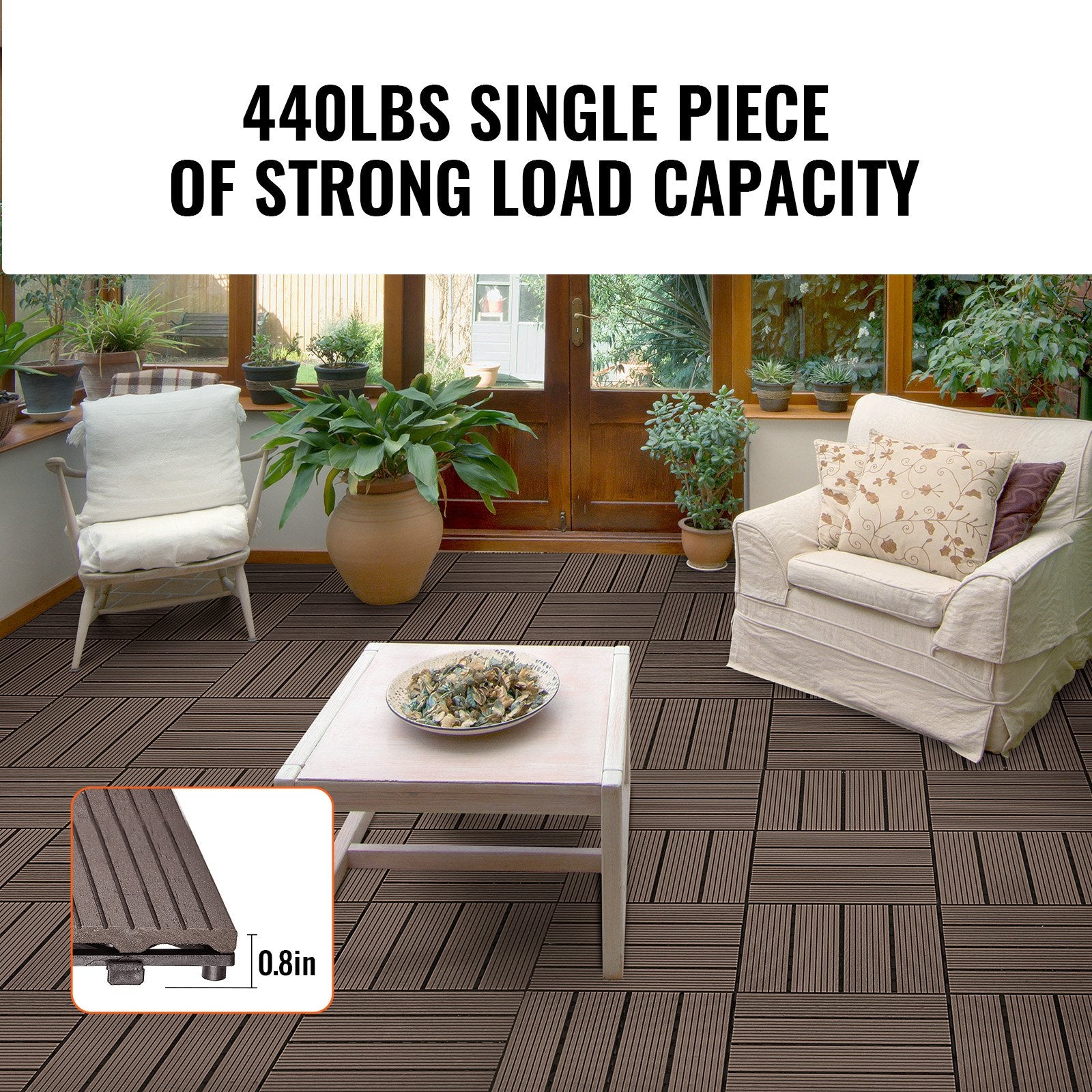 VEVOR Interlocking Deck Tiles Plastic Wood, 27 Pack, 12"x12" 27 sq. ft Waterproof Outdoor Flooring All Weather Use, Patio Floor Decking Covering Tiles for Porch Poolside Balcony Backyard, Dark Brown