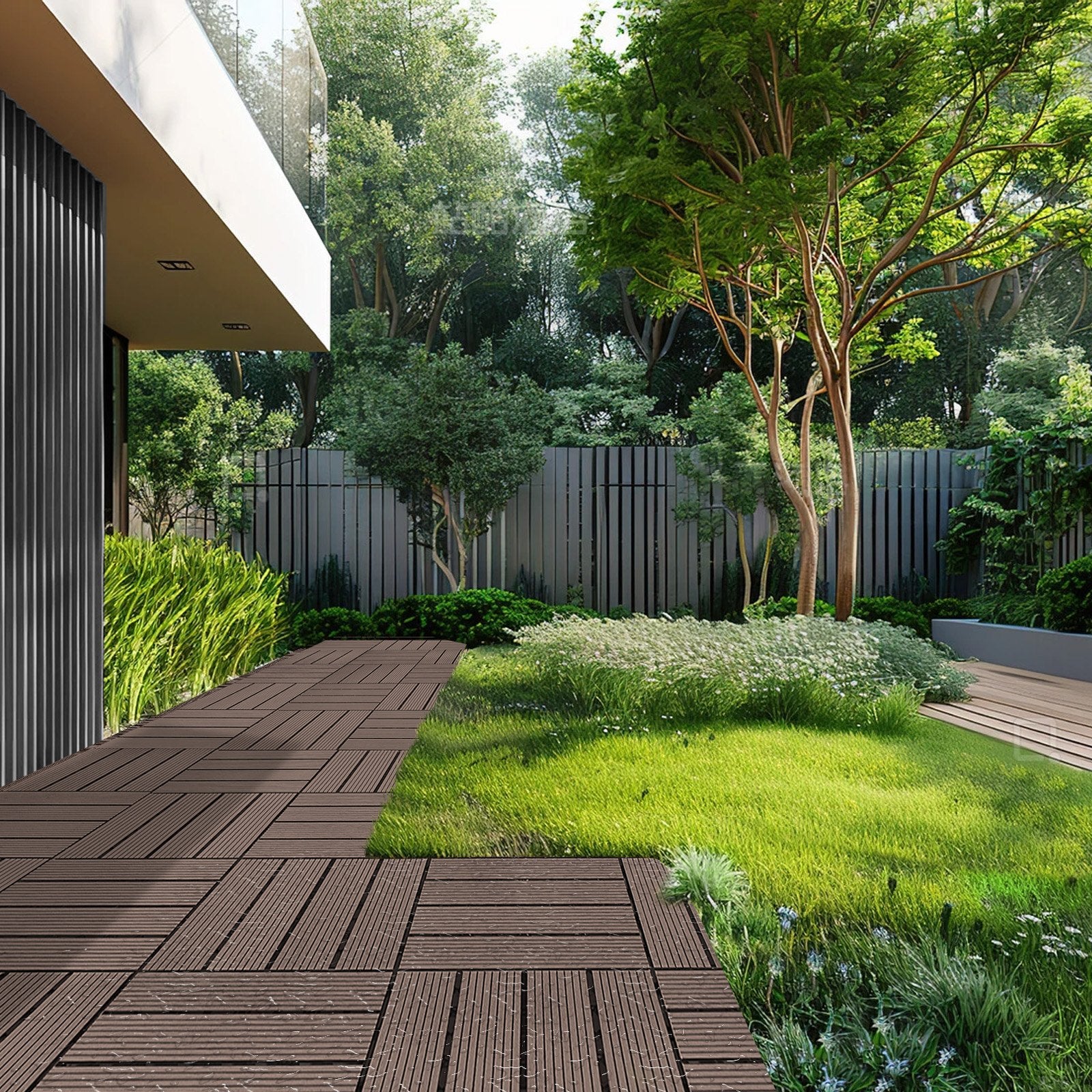 VEVOR Interlocking Deck Tiles Plastic Wood, 27 Pack, 12"x12" 27 sq. ft Waterproof Outdoor Flooring All Weather Use, Patio Floor Decking Covering Tiles for Porch Poolside Balcony Backyard, Dark Brown