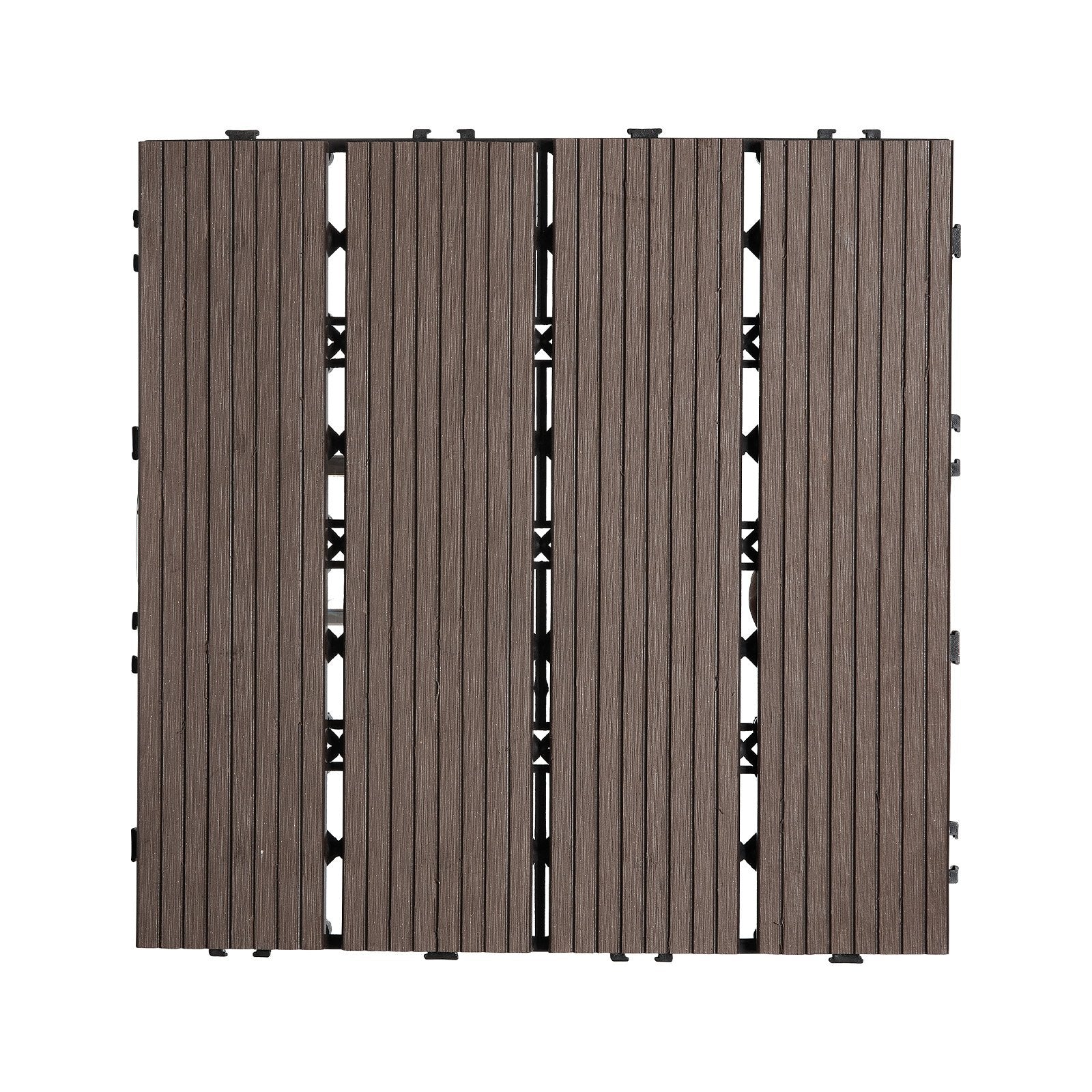 VEVOR Interlocking Deck Tiles Plastic Wood, 27 Pack, 12"x12" 27 sq. ft Waterproof Outdoor Flooring All Weather Use, Patio Floor Decking Covering Tiles for Porch Poolside Balcony Backyard, Dark Brown
