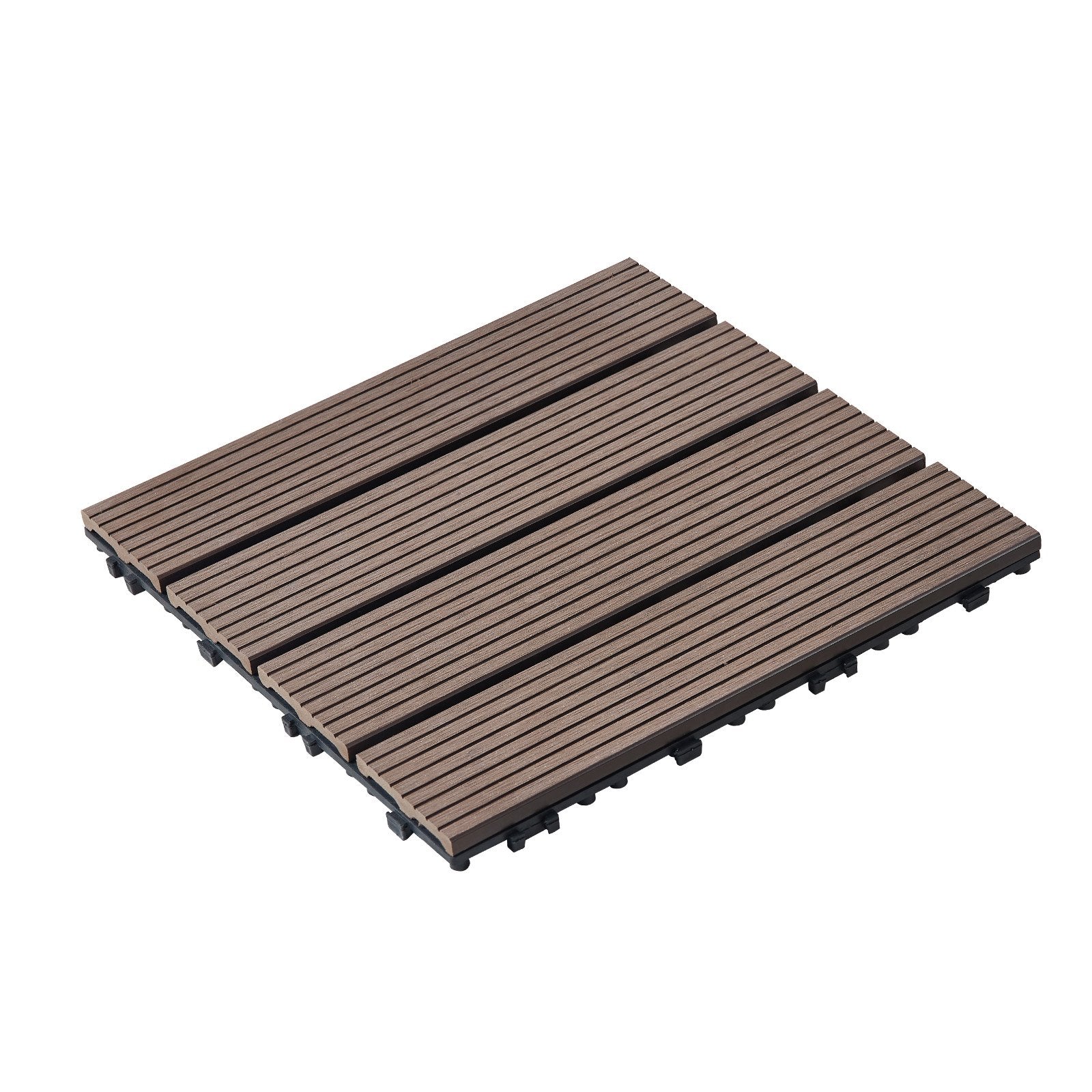VEVOR Interlocking Deck Tiles Plastic Wood, 27 Pack, 12"x12" 27 sq. ft Waterproof Outdoor Flooring All Weather Use, Patio Floor Decking Covering Tiles for Porch Poolside Balcony Backyard, Dark Brown