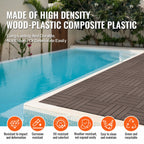 VEVOR Interlocking Deck Tiles Plastic Wood, 10 Pack, 12"x12" 10 sq. ft Waterproof Outdoor Flooring All Weather Use, Patio Floor Decking Covering Tiles for Porch Poolside Balcony Backyard, Dark Brown