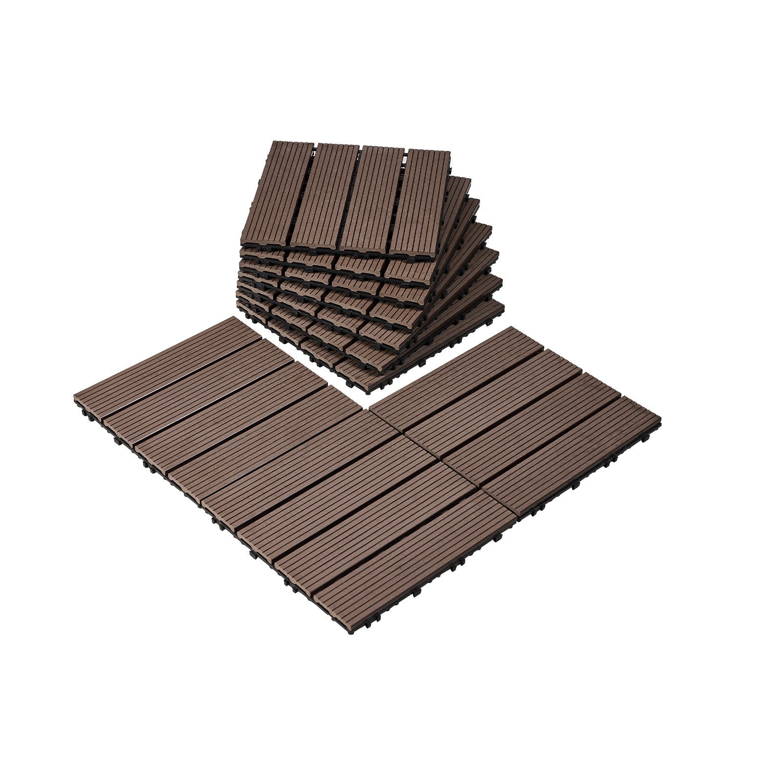 VEVOR Interlocking Deck Tiles Plastic Wood, 10 Pack, 12"x12" 10 sq. ft Waterproof Outdoor Flooring All Weather Use, Patio Floor Decking Covering Tiles for Porch Poolside Balcony Backyard, Dark Brown