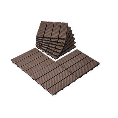 VEVOR Interlocking Deck Tiles Plastic Wood, 10 Pack, 12"x12" 10 sq. ft Waterproof Outdoor Flooring All Weather Use, Patio Floor Decking Covering Tiles for Porch Poolside Balcony Backyard, Dark Brown