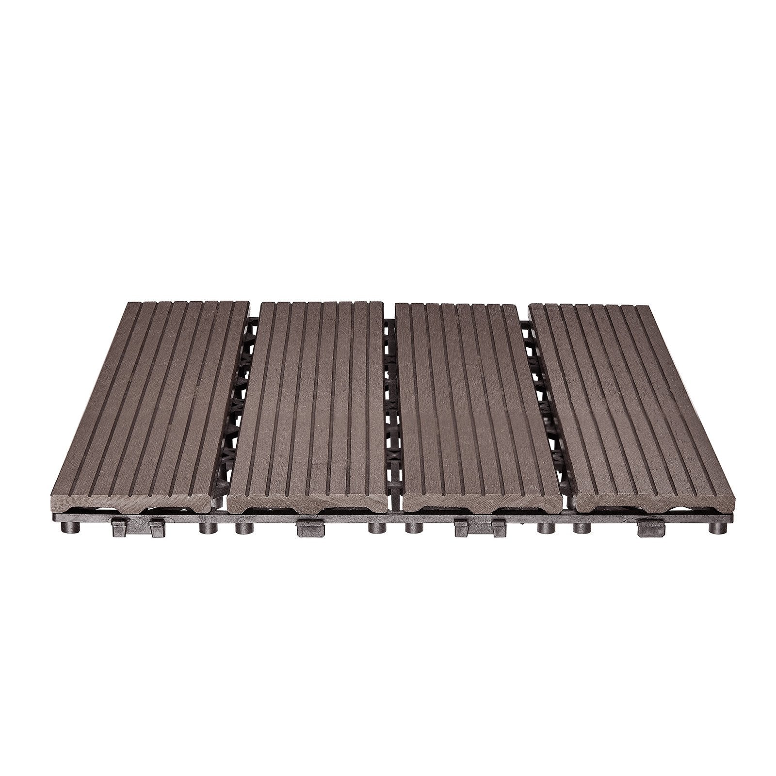 VEVOR Interlocking Deck Tiles Plastic Wood, 10 Pack, 12"x12" 10 sq. ft Waterproof Outdoor Flooring All Weather Use, Patio Floor Decking Covering Tiles for Porch Poolside Balcony Backyard, Dark Brown