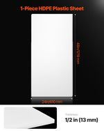 VEVOR HDPE Plastic Sheet Board, 1 Pack High Density Polyethylene Sheet Plastic Panel, 24 x 48 Inch 1/2 Inch Thick Customizable Plastic Panels, for DIY Crafts, Heavy Duty Industrial Equipment, White