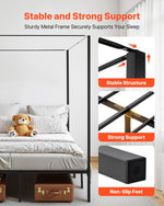 VEVOR Full Size Canopy Bed Frame, Metal Canopy Bed with Four Posters Design, Heavy Duty Steel Slats Support, Underbed Storage Space, No Box Spring Needed, Easy Assembly, Black