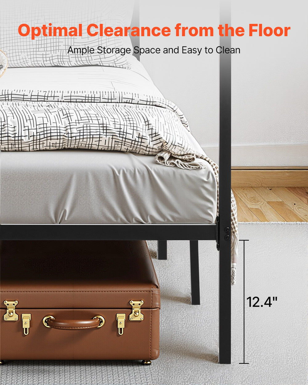 VEVOR Full Size Canopy Bed Frame, Metal Canopy Bed with Four Posters Design, Heavy Duty Steel Slats Support, Underbed Storage Space, No Box Spring Needed, Easy Assembly, Black