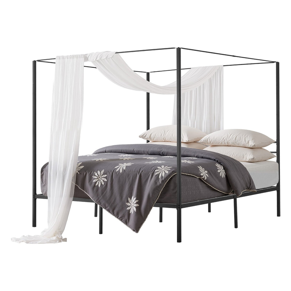 VEVOR King Size Canopy Bed Frame, Metal Canopy Bed with Four Posters Design, Heavy Duty Steel Slats Support, Underbed Storage Space, No Box Spring Needed, Easy Assembly, Black