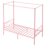 VEVOR Twin Size Canopy Bed Frame, Metal Canopy Bed with Minimalist Headboard & Four Posters Design, Heavy Duty Steel Slats Support, Underbed Storage Space, No Box Spring Needed, Easy Assembly, Pink