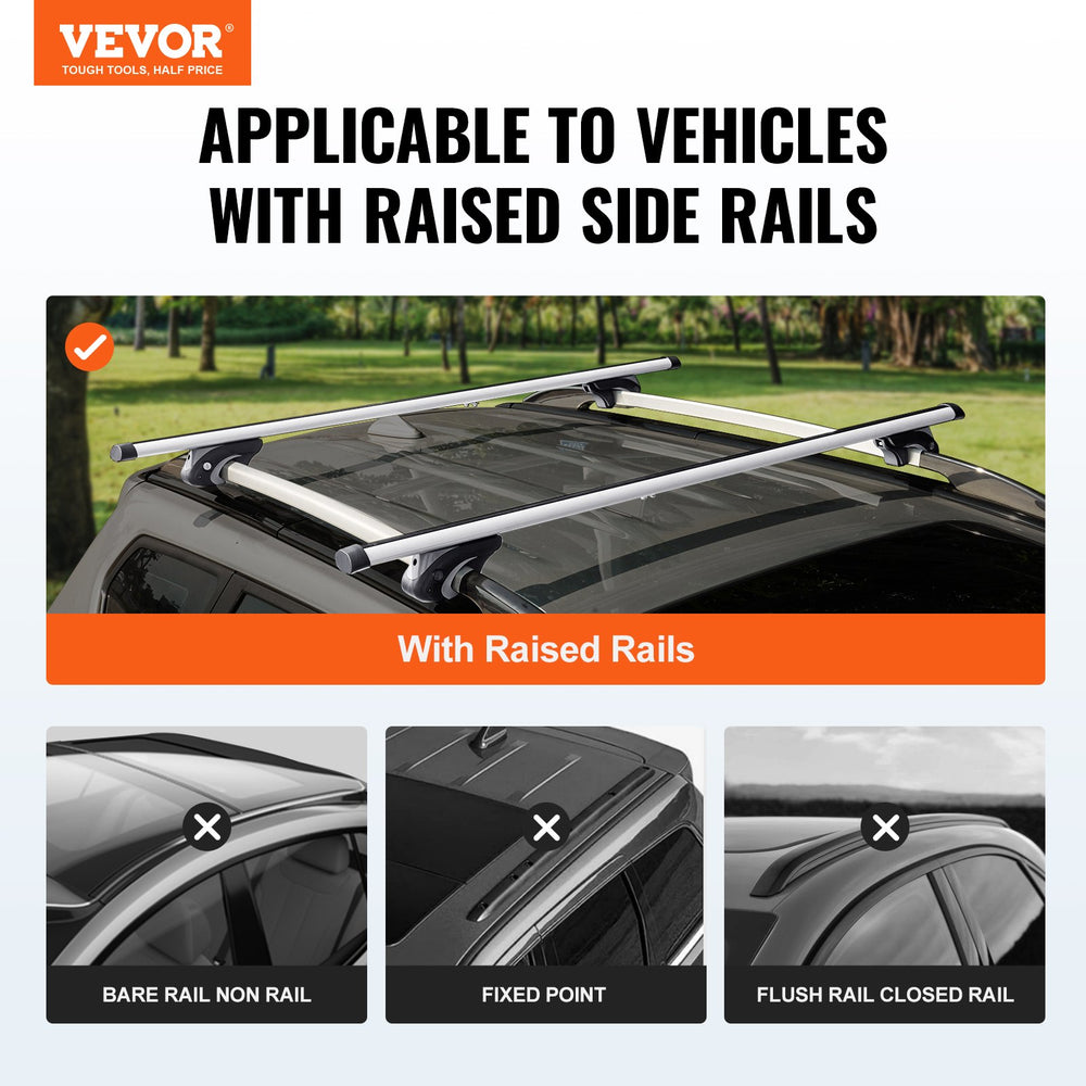 VEVOR Universal Roof Rack Crossbar 119.9 cm Length for Vehicle w/ Raised Side Rail