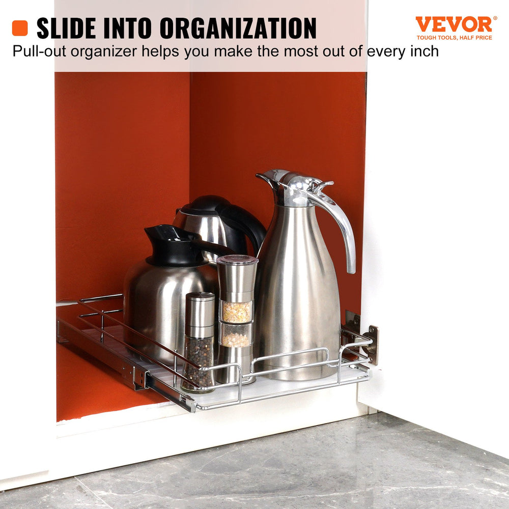 VEVOR 30.5 cm W x 43.2 cm D Pull Out Cabinet Organizer, Heavy Duty Slide Out Pantry Shelves, Chrome-Plated Steel Roll Out Drawers, Sliding Drawer Storage for Home, Inside Kitchen Cabinet, Bathroom, Under Sink
