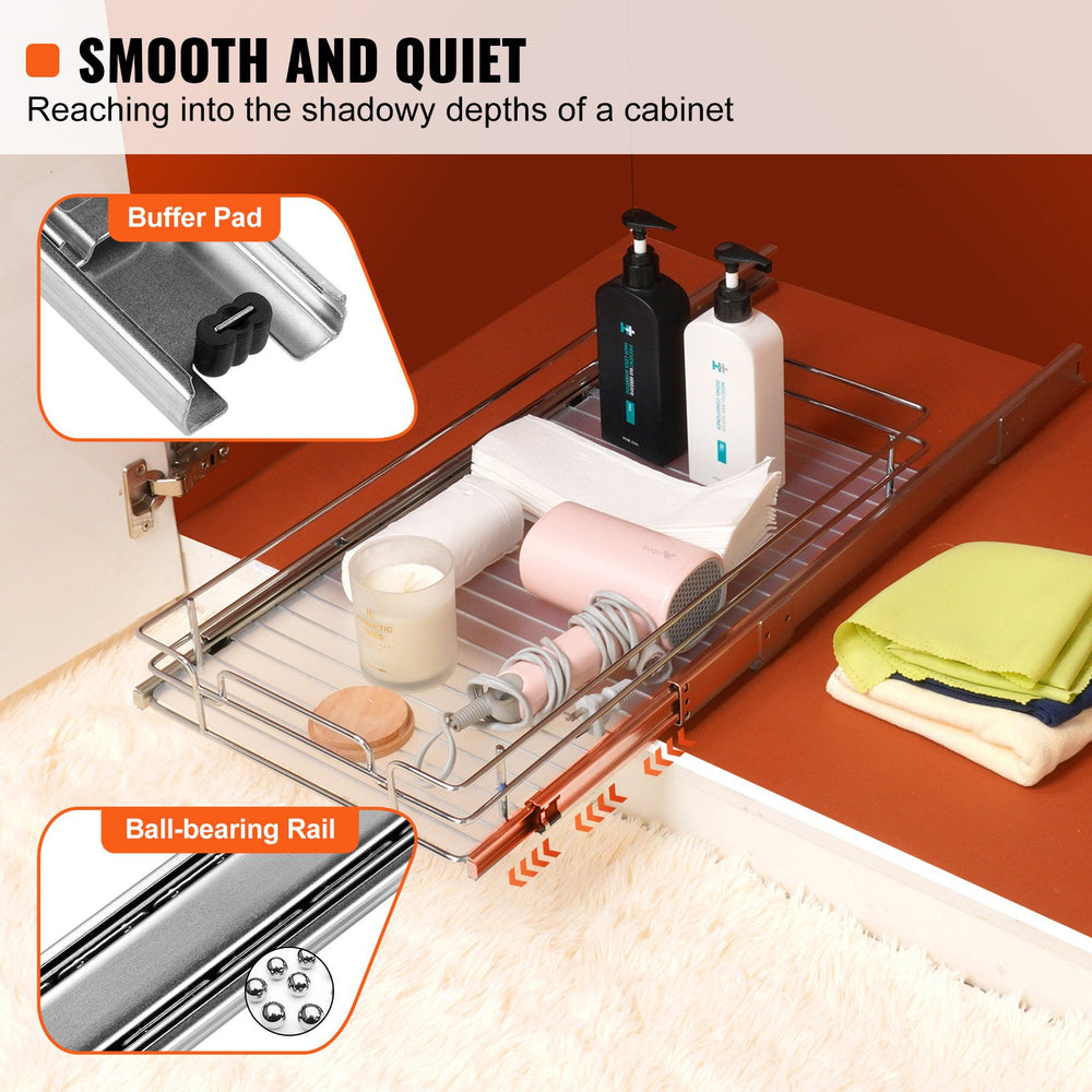 VEVOR 30.5 cm W x 43.2 cm D Pull Out Cabinet Organizer, Heavy Duty Slide Out Pantry Shelves, Chrome-Plated Steel Roll Out Drawers, Sliding Drawer Storage for Home, Inside Kitchen Cabinet, Bathroom, Under Sink