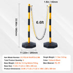 VEVOR Adjustable Traffic Delineator Post Cones, 6 Pack, Traffic Safety Delineator Barrier with Fillable Base 2.44 m Chain, for Traffic Control Warning Parking Lot Construction Caution Roads, Yellow & Black