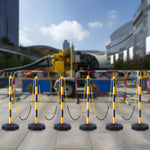 VEVOR Adjustable Traffic Delineator Post Cones, 6 Pack, Traffic Safety Delineator Barrier with Fillable Base 2.44 m Chain, for Traffic Control Warning Parking Lot Construction Caution Roads, Yellow & Black