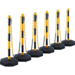 VEVOR Adjustable Traffic Delineator Post Cones, 6 Pack, Traffic Safety Delineator Barrier with Fillable Base 2.44 m Chain, for Traffic Control Warning Parking Lot Construction Caution Roads, Yellow & Black