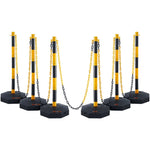 VEVOR Adjustable Traffic Delineator Post Cones, 6 Pack, Traffic Safety Delineator Barrier with Fillable Base 2.44 m Chain, for Traffic Control Warning Parking Lot Construction Caution Roads, Yellow & Black