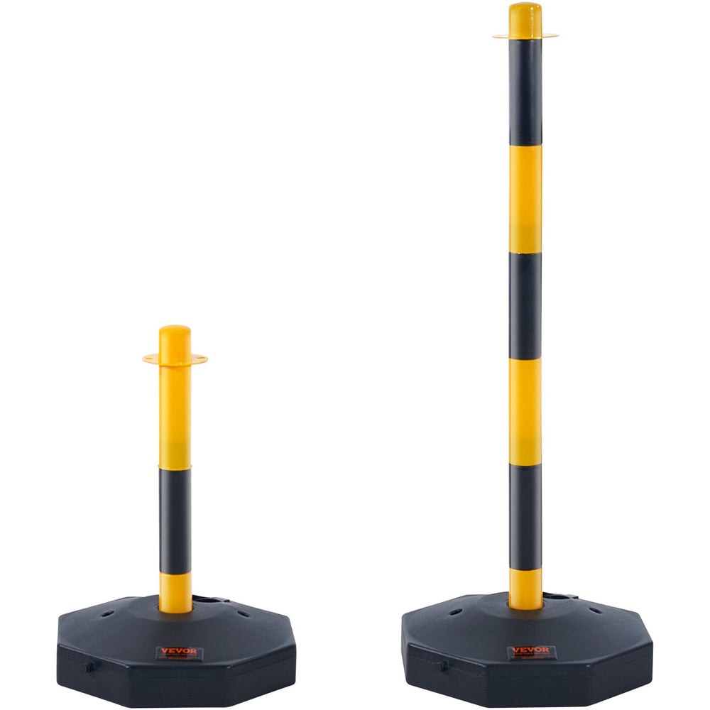 VEVOR Adjustable Traffic Delineator Post Cones, 6 Pack, Traffic Safety Delineator Barrier with Fillable Base 2.44 m Chain, for Traffic Control Warning Parking Lot Construction Caution Roads, Yellow & Black