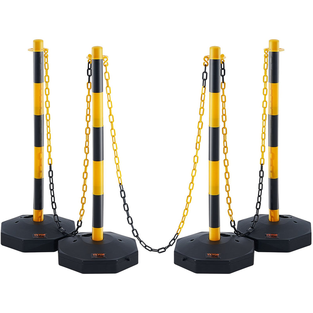 VEVOR Adjustable Traffic Delineator Post Cones, 4 Pack, Traffic Safety Delineator Barrier with Fillable Base 8FT Chain, for Traffic Control Warning Parking Lot Construction Caution Roads, Yellow&Black
