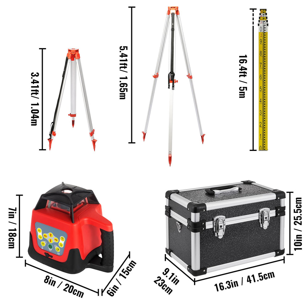 VEVOR  Red Rotary Laser Level Self Leveling Measuring Automatic Self-leveling laser level 360-degree Rotary Scanning 500m + Tripod + 5m Staff