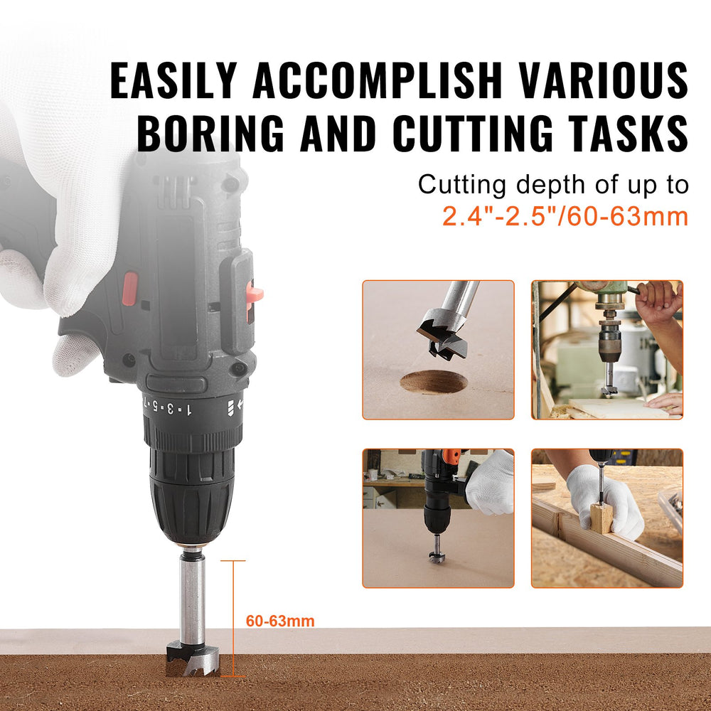 VEVOR Forstner Bit Set, 16 Pcs Forstner Drill Bits Set, 6.4mm to 41.3mm, Carbon Steel, with Universal Round Shank, Forstner Drill Bit for Wood and Composite Board, Forstner Bits for Woodworking