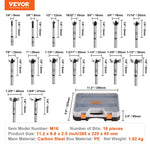 VEVOR Forstner Bit Set, 16 Pcs Forstner Drill Bits Set, 6.4mm to 41.3mm, Carbon Steel, with Universal Round Shank, Forstner Drill Bit for Wood and Composite Board, Forstner Bits for Woodworking