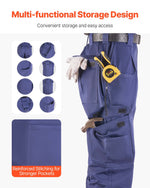 VEVOR FR Pants for Men, 100% Cotton, Flame-Resistant Cargo Pants with Multi-Pockets and Elastic Waist, Reinforced Tear-proof Stitching, Ideal for Welding Work and Casual Wear, L Size, Dark Blue