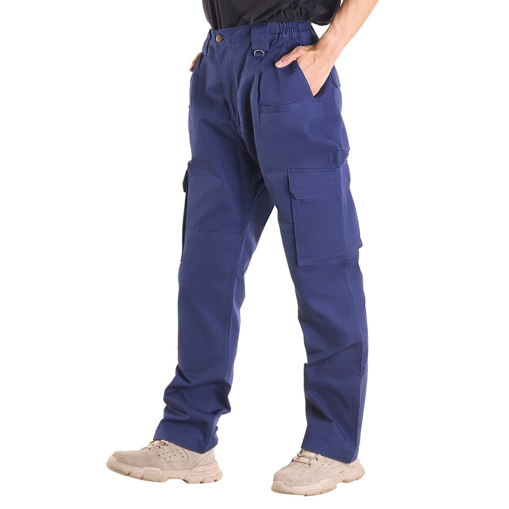 VEVOR FR Pants for Men, 100% Cotton, Flame-Resistant Cargo Pants with Multi-Pockets and Elastic Waist, Reinforced Tear-proof Stitching, Ideal for Welding Work and Casual Wear, L Size, Dark Blue