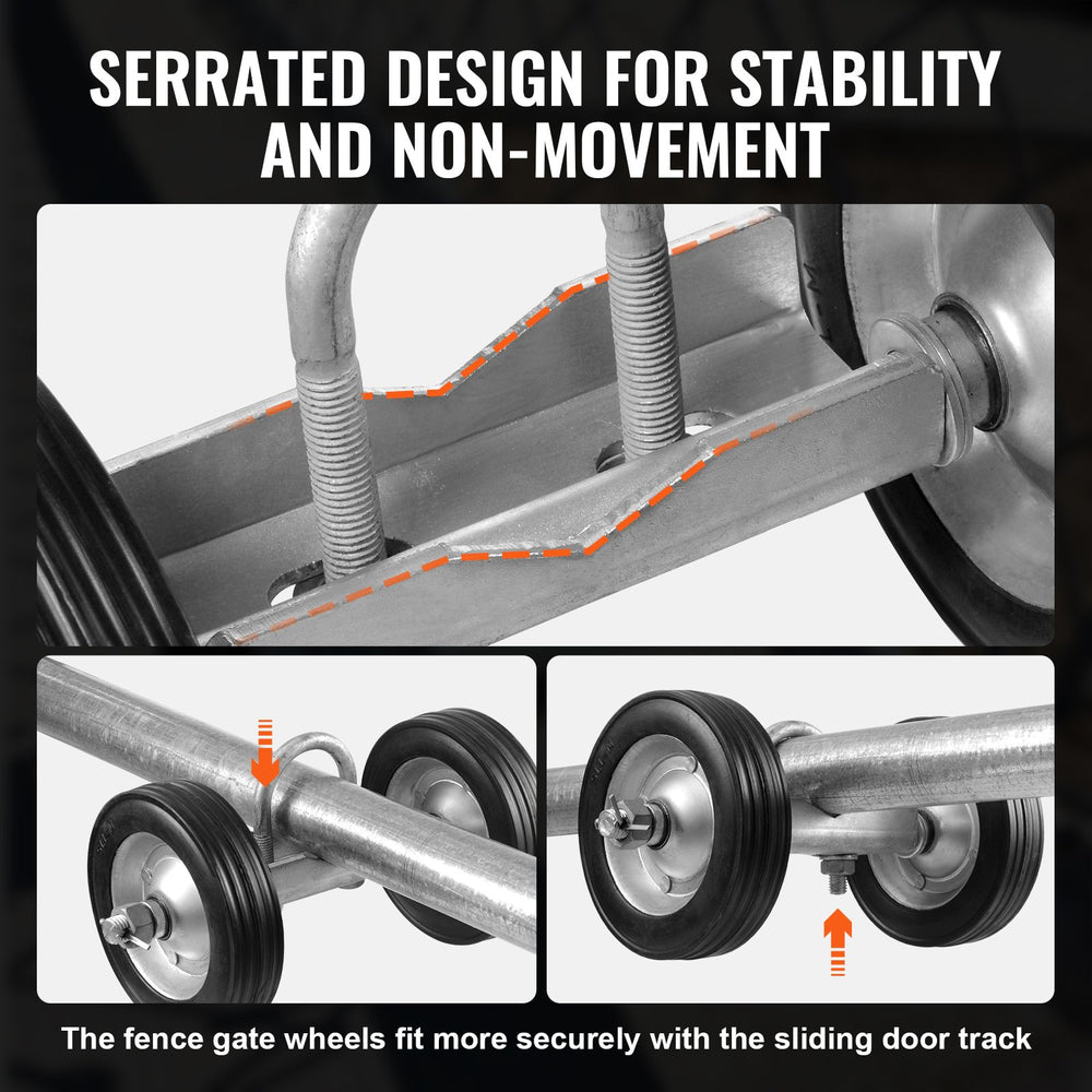VEVOR Sliding Gate Kit, 6” Rolling Gate Hardware Kit, Universal Sliding Gate Rollers Track Wheels, Heavy Duty Sliding Gate Guide Roller for Sliding Gates and Rolling Door,600 lbs Max. Load,Black