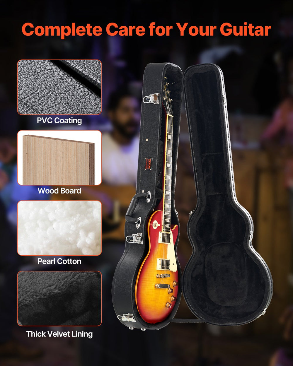 VEVOR Electric Guitar Hard Case 41.34 in/105cm With Lock And Key for LES Paul Guitars