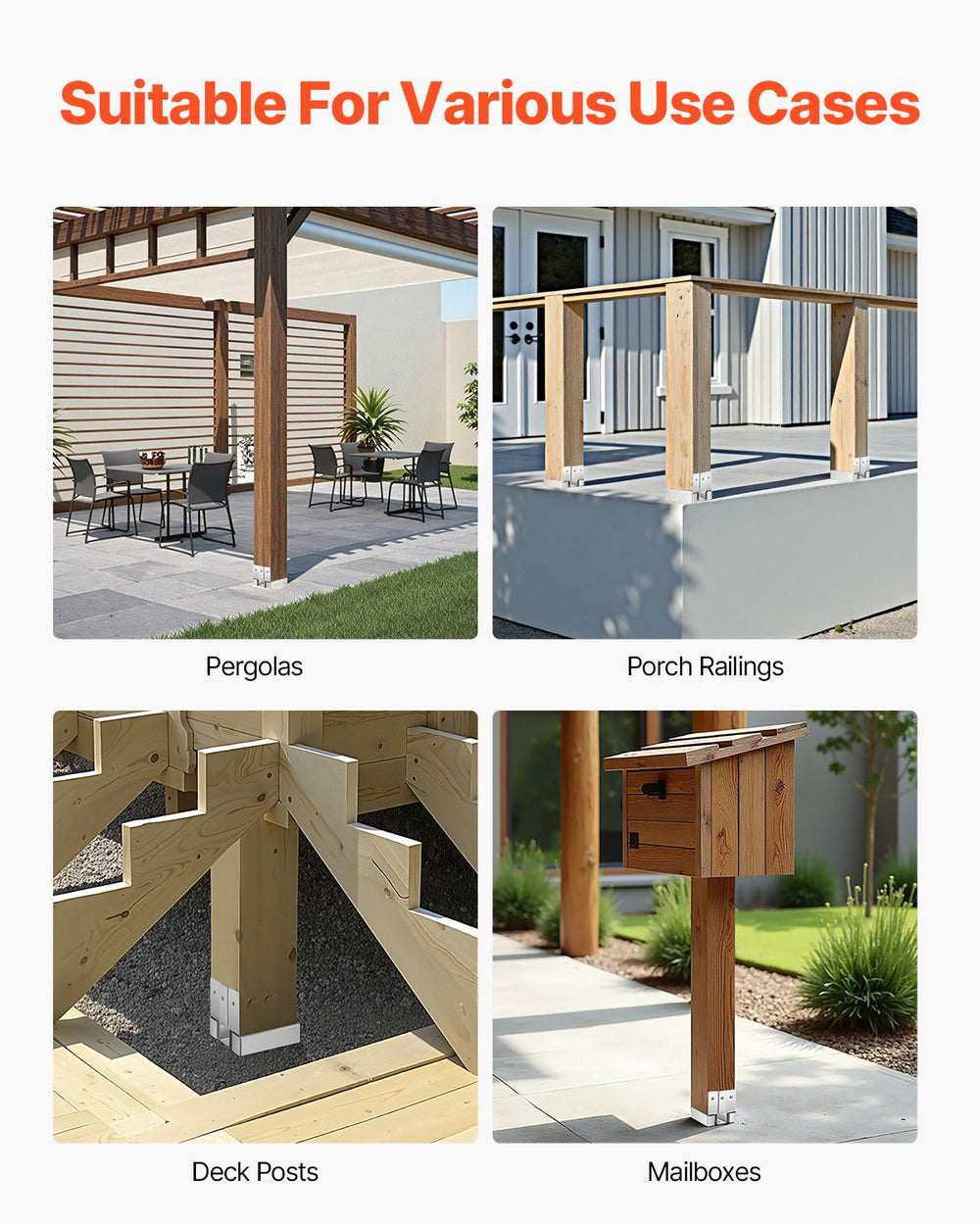 VEVOR 4x4 Post Base 10 Pcs, Inner Size 3.53x3.56inch/89.6x90.5mm Concrete Post Anchor, Heavy-Duty Zinc-Plated Carbon Steel Posts Brackets with 1 Inch Standoff Elevation, for Concrete Pergolas Patios