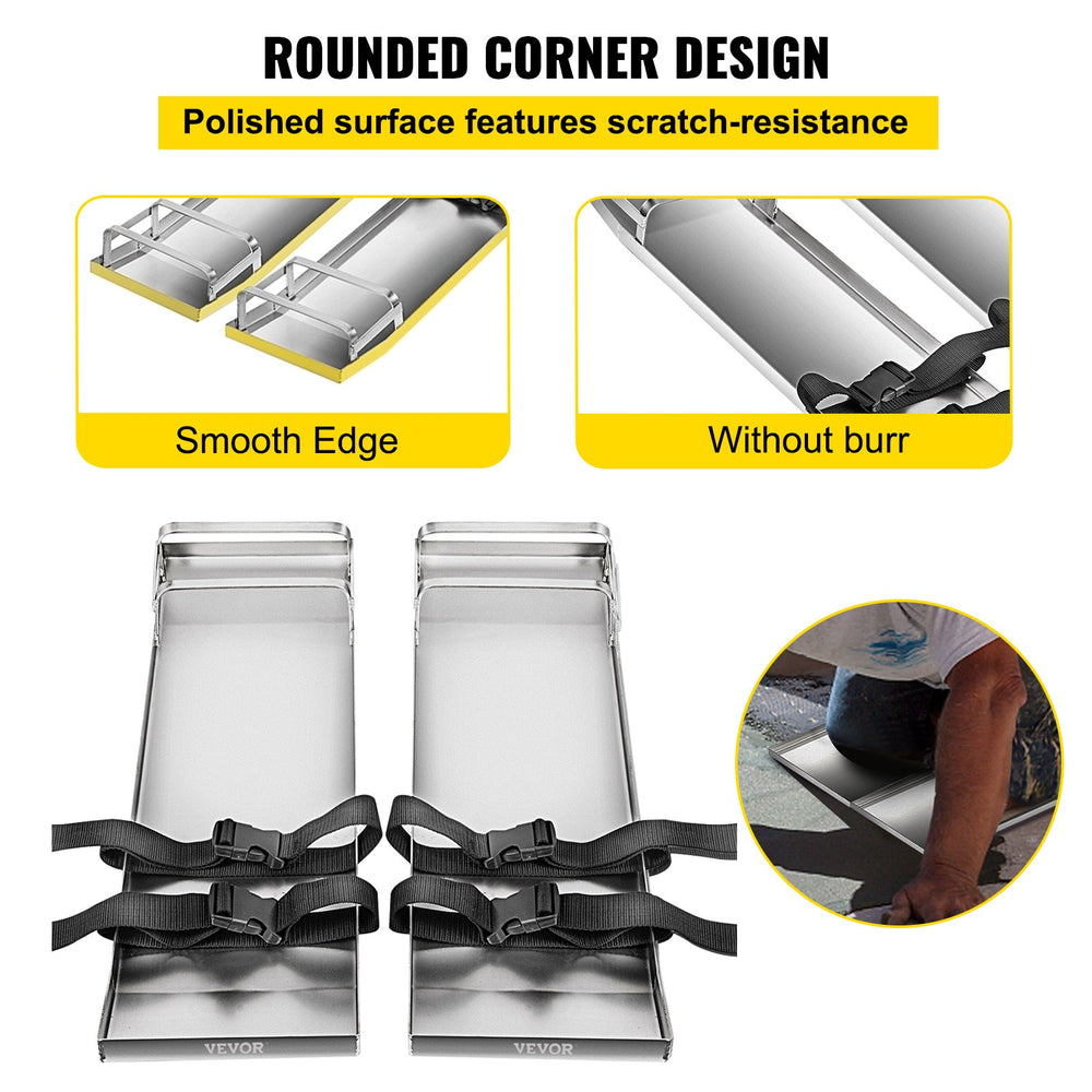 VEVOR Concrete Knee Boards 30'' x 8'' Slider Knee Boards, Kneeler Board Stainless Steel Kneeboards, Concrete Sliders Pair Moving Sliders, with Concrete Board Straps for Cement and Concrete Finishi