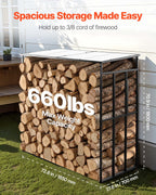 VEVOR Firewood Rack with Sloped Roof, 1.85m Outdoor Firewood Holder, 1/4 Cord Log Storage Shed, 299kg Max Weight Capacity, Powder-Coated Metal Wood Storage Rack for Fireplace Deck Backyard Garden