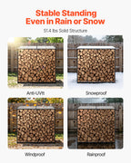 VEVOR Firewood Rack with Sloped Roof, 1.85m Outdoor Firewood Holder, 1/4 Cord Log Storage Shed, 299kg Max Weight Capacity, Powder-Coated Metal Wood Storage Rack for Fireplace Deck Backyard Garden