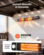 VEVOR Infrared Heater 3000W Electric Space Heater with WiFi Control Black, Remote & Mechanical Switch, 3 Heat Settings, Aluminum Alloy, IP55 Water-Resistant for Patios, Backyards, Balconies Outdoor