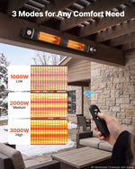 VEVOR Infrared Heater 3000W Electric Space Heater with WiFi Control Black, Remote & Mechanical Switch, 3 Heat Settings, Aluminum Alloy, IP55 Water-Resistant for Patios, Backyards, Balconies Outdoor