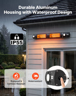 VEVOR Infrared Heater 3000W Electric Space Heater with WiFi Control Black, Remote & Mechanical Switch, 3 Heat Settings, Aluminum Alloy, IP55 Water-Resistant for Patios, Backyards, Balconies Outdoor