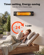 VEVOR Infrared Heater 2500W Electric Space Heater 3 Heat Settings Black, Remote & Panel Control, 24 Hours Timer, Premium PP Material, Even Warmth for Patios, Backyards, Balconies Outdoor Use
