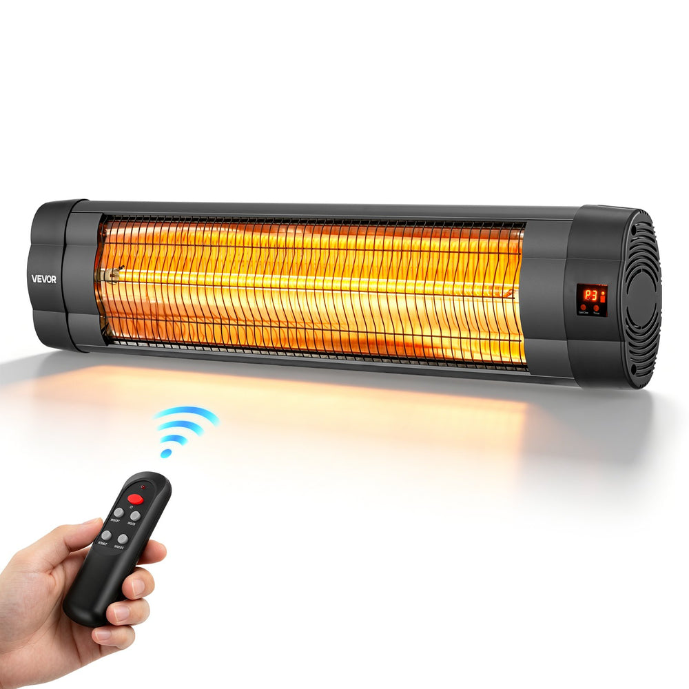 VEVOR Infrared Heater 2500W Electric Space Heater 3 Heat Settings Black, Remote & Panel Control, 24 Hours Timer, Premium PP Material, Even Warmth for Patios, Backyards, Balconies Outdoor Use