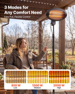 VEVOR Infrared Heater 2000W Electric Space Heater Pull-Chain Control Black, 3 Heat Settings, Premium Cold-Rolled Steel, Adjustable Height, Even Warmth for Patios, Backyards, Balconies Outdoor Use