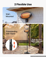 VEVOR Infrared Heater 2000W Electric Space Heater Pull-Chain Control Black, 3 Heat Settings, Premium Cold-Rolled Steel, Adjustable Height, Even Warmth for Patios, Backyards, Balconies Outdoor Use