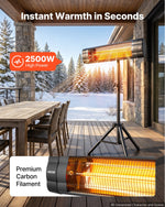 VEVOR Infrared Heater 2500W Electric Space Heater with Tripod Remote Black, 3 Heat Settings, Panel Control, 24-Hour Timer, Premium PP Material, Even Warmth for Patios, Backyards, Balconies Outdoor Use