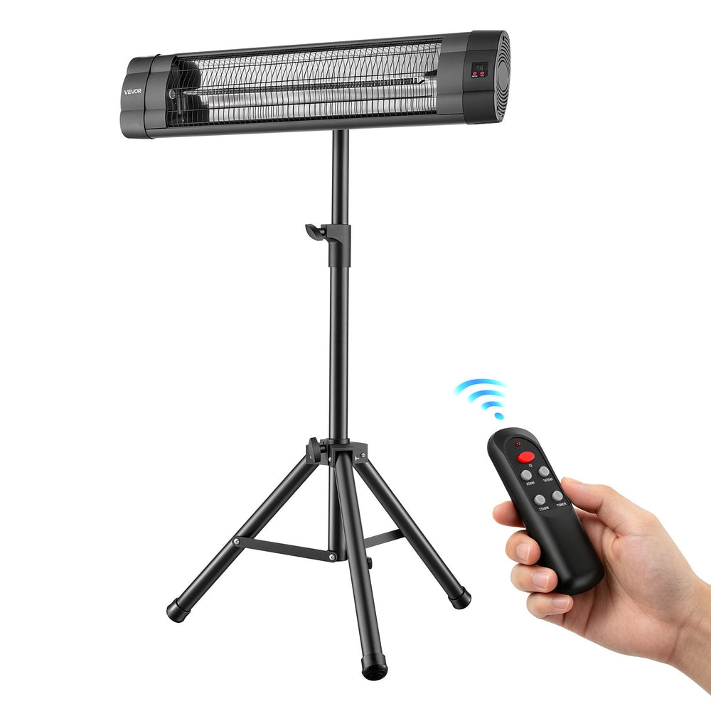 VEVOR Infrared Heater 2500W Electric Space Heater with Tripod Remote Black, 3 Heat Settings, Panel Control, 24-Hour Timer, Premium PP Material, Even Warmth for Patios, Backyards, Balconies Outdoor Use