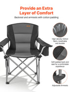 VEVOR Oversized Camping Chairs, 204 kg Heavy Duty Support, Portable Folding Camp Chairs with Padded Backrest & Armrests, Cup Holder & Side Pocket, Cooler Bag, Carry Bags for Outdoor, Fishing, 2 Pack