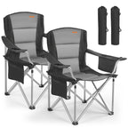 VEVOR Oversized Camping Chairs, 204 kg Heavy Duty Support, Portable Folding Camp Chairs with Padded Backrest & Armrests, Cup Holder & Side Pocket, Cooler Bag, Carry Bags for Outdoor, Fishing, 2 Pack