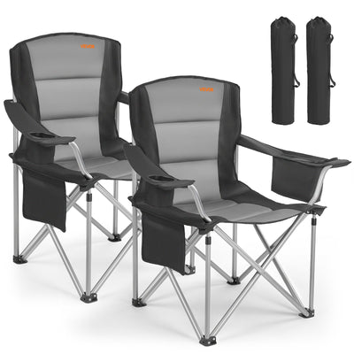 VEVOR Oversized Camping Chairs, 204 kg Heavy Duty Support, Portable Folding Camp Chairs with Padded Backrest & Armrests, Cup Holder & Side Pocket, Cooler Bag, Carry Bags for Outdoor, Fishing, 2 Pack