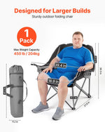 VEVOR Oversized Camping Chairs, 204 kg Heavy Duty Support, Portable Padded Folding Camp Chairs with Dual Cup Holders & Wine Glass Holders, Carry Bag for Outdoor, Fishing, Black & Gray, 1 Pack