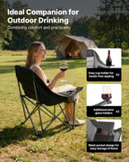VEVOR Oversized Camping Chairs, 204 kg Heavy Duty Support, Portable Padded Folding Camp Chairs with Dual Cup Holders & Wine Glass Holders, Carry Bag for Outdoor, Fishing, Black & Gray, 1 Pack