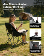 VEVOR Oversized Camping Chairs, 204 kg Heavy Duty Support, Portable Padded Folding Camp Chairs with Dual Cup Holders & Wine Glass Holders, Carry Bag for Outdoor, Fishing, Black & Gray, 1 Pack