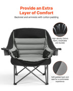 VEVOR Oversized Camping Chairs, 204 kg Heavy Duty Support, Portable Padded Folding Camp Chairs with Dual Cup Holders & Wine Glass Holders, Carry Bag for Outdoor, Fishing, Black & Gray, 1 Pack