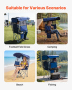 VEVOR Camping Chair with Canopy Shade, Folding Beach Chair with Canopy & Magazine Pocket, 2 Cup Holders, 150 kg Heavy Duty Support, Carry Bags for Outdoor, Camp, Fishing, Tailgates, Deep Blue